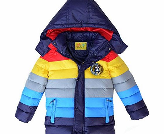 Hotportgift Kid Striped Hooded Jacket Winter Outerwear Rainbow Cotton-padded Down Coat