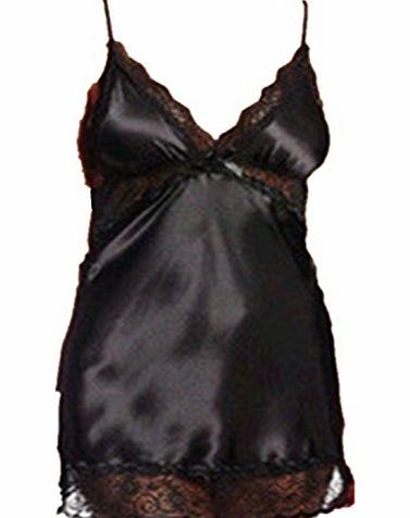 Hotportgift Sexy Women Plus Size Lace Chemise Babydoll Sheer Underwear Lingerie Sleepwear (XXL (UK 14), Black)