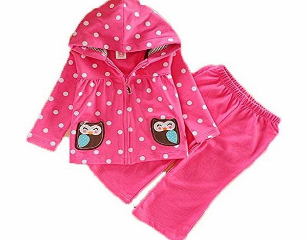 Sweet Baby Girls Autumn Toddlers Owl Dots Prints Long Sleeve Hoodies +Pants Suit