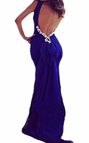 Hotportgift Women Sexy Backless Party Ball Prom Gown Formal Cocktail Maxi Dress (S ( UK XS), blue)