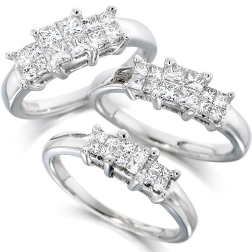 0.5 Ct Princess Cut 12 Stone Diamond Ring In 18 Carat White Gold