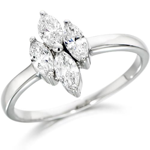 0.68 Ct Four Stone Marquise Cut Diamond Ring In 18 Carat White Gold
