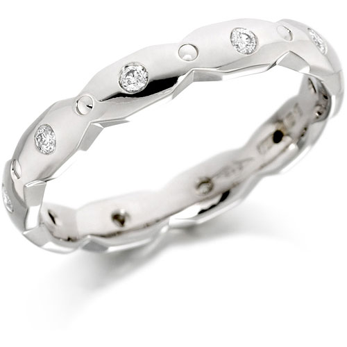  3mm 010 Ct Diamond Link Court Wedding Band In 18 Ct White Gold