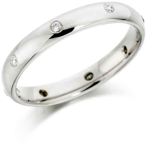 3mm 0.15 Ct Diamond Court Wedding Band In 9 Ct White Gold