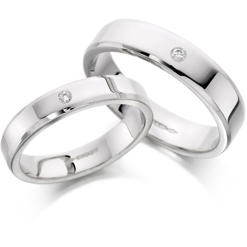 4mm 0.02 Bevelled Edge Flat Wedding Band In 18 Ct White Gold