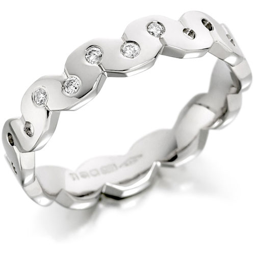 4mm 0.05 Ct Diamond Wave Flat Court Wedding Band In 9 Ct White Gold