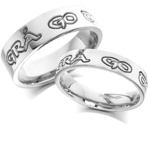 4mm Celtic and#39;Gar Go Deoand39; Flat Court Wedding Band In 9 Ct White Gold