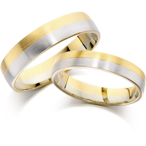  4mm Satin Finish Flat Wedding Band In 9 Ct Yellow and White Gold