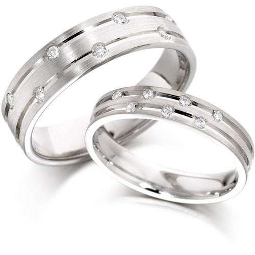 6mm 0.10 Ct Diamond Groove Flat Court Wedding Band In 18 Ct White Gold