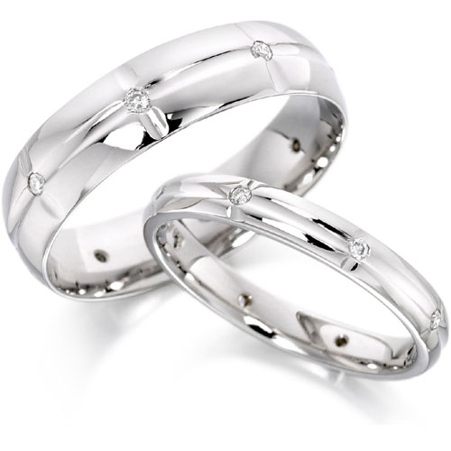 6mm 0.12 Ct Diamond Cross Groove Court Wedding Band In 18 Ct White Gold