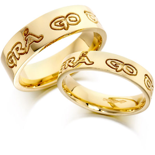 6mm Celtic and#39;Gar Go Deoand39; Flat Court Wedding Band In 9 Ct Yellow Gold