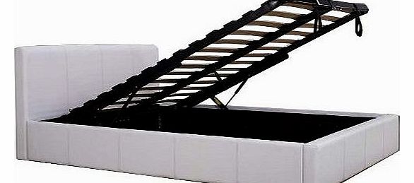 House2Home White Double 4ft6 Faux Leather Ottoman Bed by House2Home