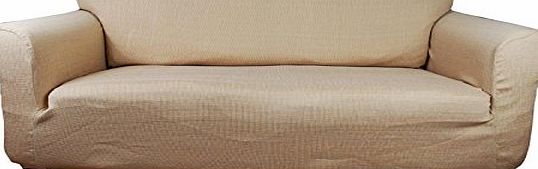 houselinen.co.uk Stretch Elastic Sofa Cover (custard-cream) 3 Seater Settee (slipcover 170-220cm) panna