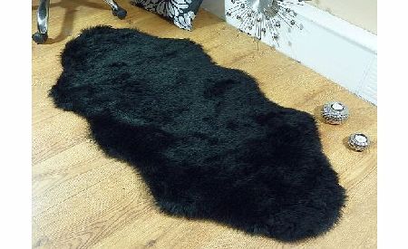houseware online Black faux fur double sheepskin style rug 70 x 140 cm washable