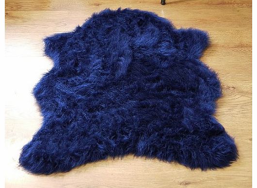 Navy blue soft faux fur single sheepskin style rug 70 x 100 cm