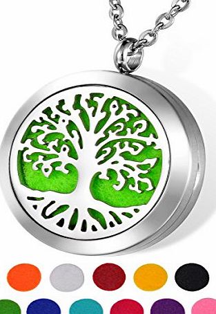 Housweety  Aromatherapy Essential Oil Diffuser Necklace, Stainless Steel Hollow Tree of Life Pendant with 24`` Chain   11 Felt Pads