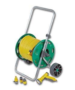 Hozelock 90m Thru Flow Cart/50m Professional Hose/Spray Gun
