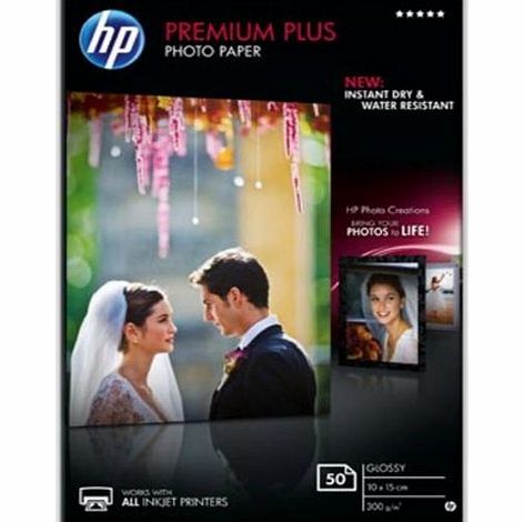 HP CR695A - Premium Plus Photo Paper - Glossy photo paper - 100 x 150 mm - 300 g/m2 - 50 sheet(s) - for Envy 100 D410, 11X D411, Officejet Pro 8100, Photosmart 5525, 6525, 65XX B211, 7510 C311