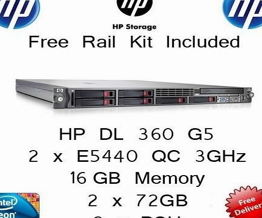 HP DL360 G5 Server 2 x QC E5440 3.0Ghz 12M 1333Mhz 2 x 72GB   RAILS 16GB (F515)