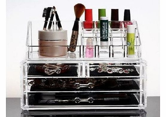 HQdeal Makeup Organizer Luxury Cosmetics Acrylic Clear Case Storage Insert Holder Box with Draws
