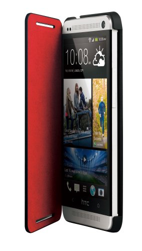 Flip Case Cover with Built-In Stand for HTC One - Black/Red