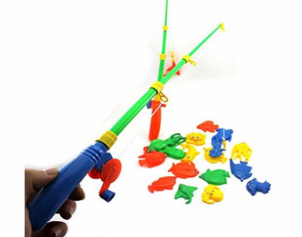 HuaYang Colorful Magnetic Double Fishing Rod   20 Fish Models Marine Animals Baby Educational Toy(Random Color)