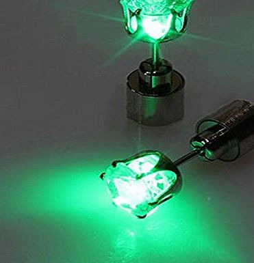HuaYang New Fashion Mens Womens Multicolor Led Light Blinking Ear Studs Brilliant Earrings(Green)