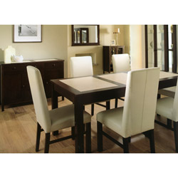 - 180cm Dining Table with 6 Leather Chairs