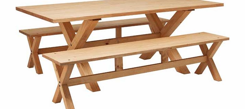 Hudson Solid Wood Dining Table and 2 Pine Benches