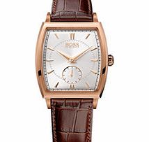 Hugo Boss Brown and rose gold-tone leather watch