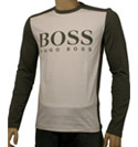 Hugo Boss Grey and White Long Sleeve Logo T-Shirt (Green Label)