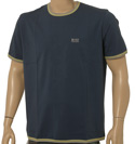Hugo Boss Ink Blue Short Sleeve Cotton Mix T-Shirt With Grey Trim