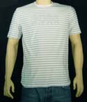 Hugo Boss Mens Grey & White Striped Logo T-Shirt (Green Label)