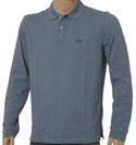 Mid Blue Slim Fit Long Sleeve Cotton Mix Polo Shirt
