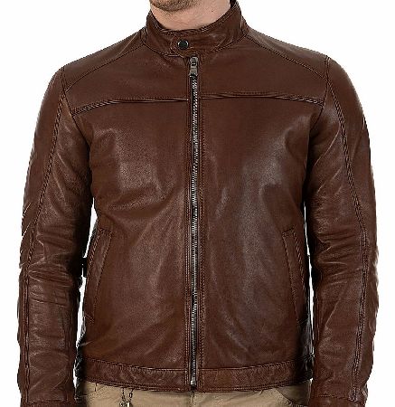Hugo Boss Niwen Leather Jacket Brown