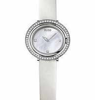 Hugo Boss White leather and stainless steel watch
