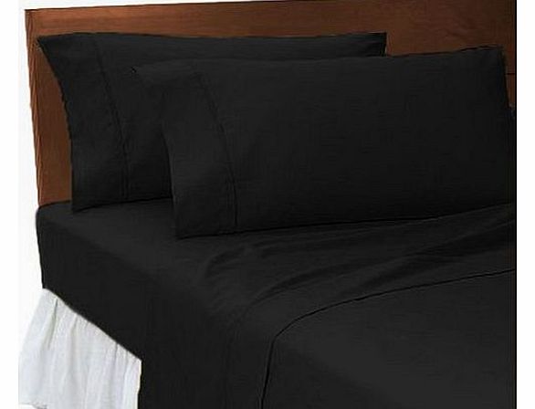 Humlin BED SHEETS FITTED SHEETS LUXURY BEDDING SHEETS SINGLE DOUBLE KING SUPER KING (Double, Black)