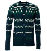 Humor Green Dark Navy Buttoned Cardigan