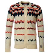Humor Green Off-White Buttoned Cardigan
