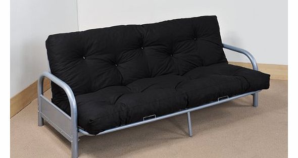 Humza Amani 3 Seater 4FT6 Double Silver Futon Sofa Bed Frame with Mattress in various of colours, Black