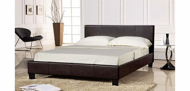 Wood & Metal Prado Faux Leather Bed in Black 4FT6 Double Size, 144 x 203 x 89 cm, 2-pieces, Black