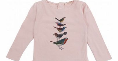 Hundred Pieces Birds baby pleats T-Shirt Pale pink `3 months,6