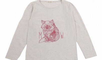 Hundred Pieces Cat pleats T-Shirt Ecru `2 years,4 years,6