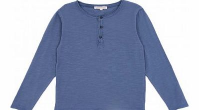 Hundred Pieces Tunisian Collar T-shirt Denim blue `10 years,12