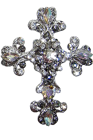 Jean Jems Crystal Cross Clip-On Brooch
