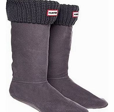 Hunter Grey Half Cardigan Stitch Wellington Boot Sock L Grey Fabric