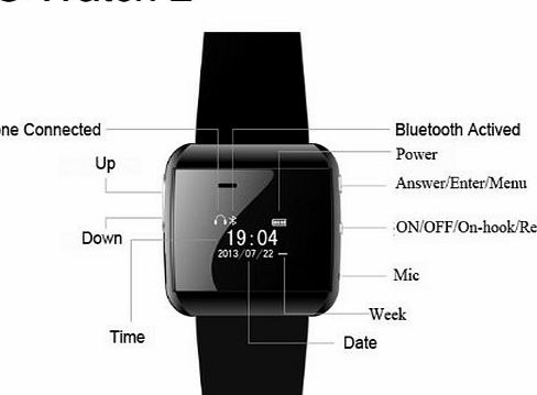 HuntGold Waterproof LED Display U-Watch 2s Bluetooth Smart Dial Wrist Timer Clock Phone Mate(black)