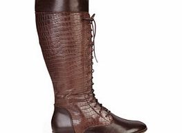 Hush Puppies Brown croc-effect leather lace-up boots
