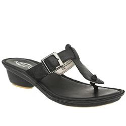 Female Araxa Leather Upper Flat Sandals in Black
