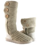Hush Puppies Womens Beige/Oatmeal Knitted Cardy Boots - UK 4